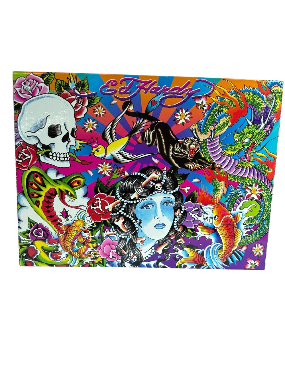 Ed Hardy x Lisa Frank Hanging File Box Skull Dragon Geisha Koi Organizer Rare